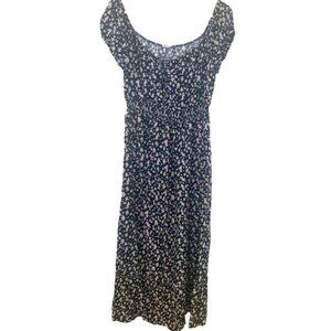 Birch & Stone Prairie Maxi Long Dress XL Navy Peasant Ditzy  Ruffle Renaissance